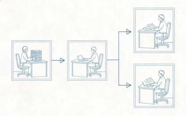 Schematic of robotic welding cell RFQ routing from buyer brief to factory comparison